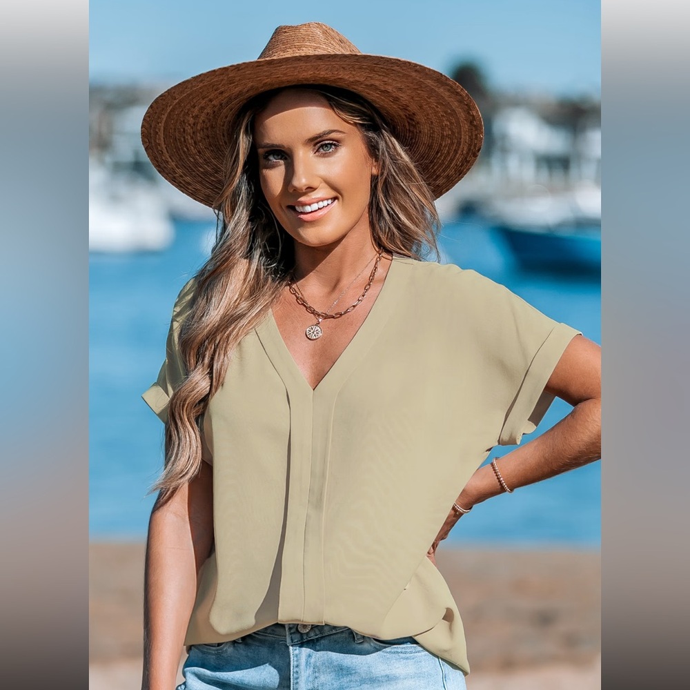 Elegant Cream V-Neck Women's Top
